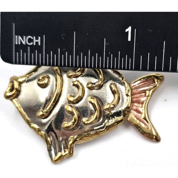 SJ Taxco Copper Angel Fish Necklace Pendant Tri Tone Metal Mexico 1.25" x 1.50" - Picture 2 of 5